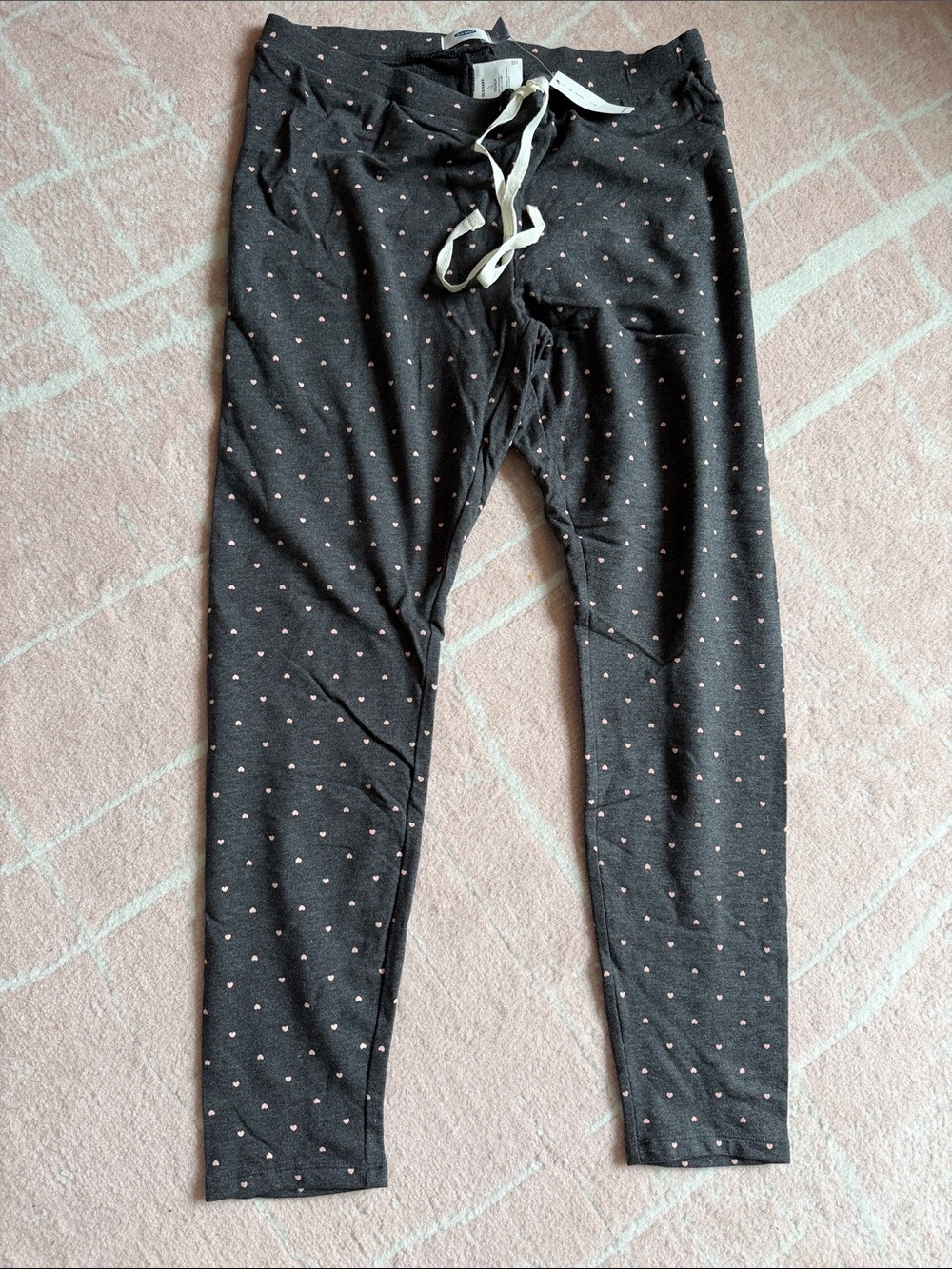 Old Navy Charcoal Jogger Pajama Pants with Pink Heart Dots